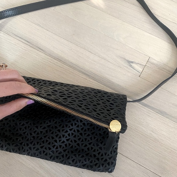 Clare V. Laser-Cut Leather Fold-Over Clutch